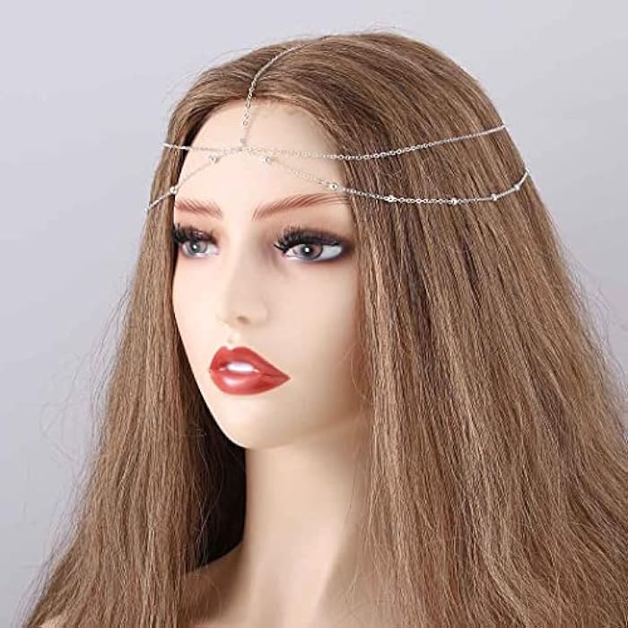 Bomine Boho Beaded Head Chain Gypsy Hair Chain Festival Wedding Jewelry Headpieces Hair Acessories for Women and Girls (Silver) - Image 5